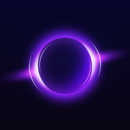 Sphere with blue neon halo effect, glowing gradient ring, luminous round aura on dark background, vector bright eclipseのイラスト素材