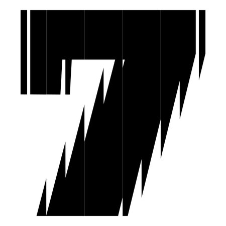 Black number seven with ribbed glass effect, vector fluted odd numeric symbol 7 with striped...
