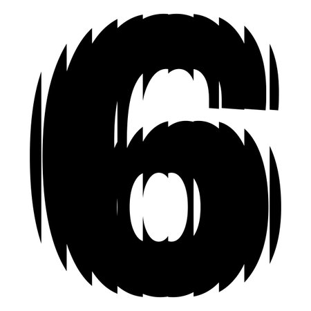Black number six with a ribbed glass effect. Futuristic grunge Y2K style.のイラスト素材