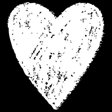 Heart, handwritten in white chalk or marker, on a black isolated background.のイラスト素材