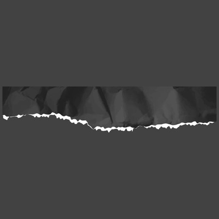 Black crumpled torn paper strip, vector realistic torn sheet of paper fragment, wrinkled scrap with straight upper edgeのイラスト素材