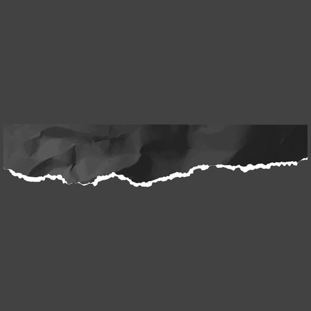 A black, crumpled piece of paper strip with a torn, uneven, white bottom edge.のイラスト素材