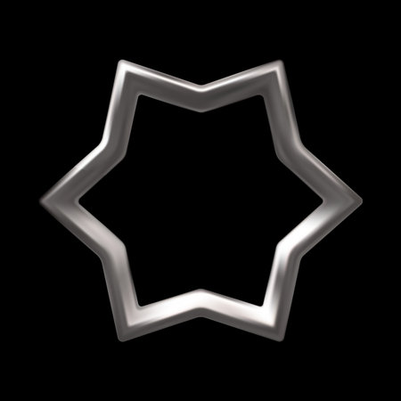 Silver six-pointed star frame realistic 3D vector icon, chrome space galaxy emoji, sparkle, rating...
