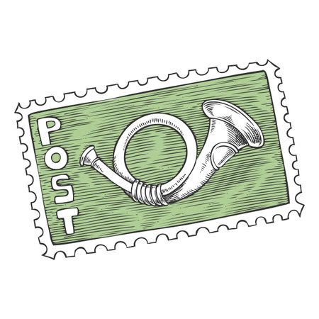 Vintage green postage stamp with a traditional post horn and the inscription POST