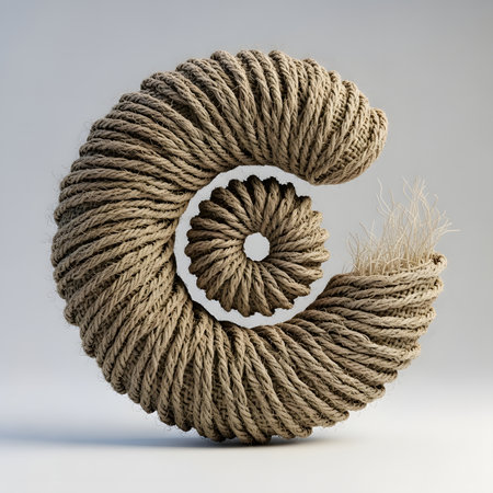 A nautilus shell made of rope, showcasing intricate spiral design and texture, perfect for nautical themes, crafts, or decorative art projects.の素材