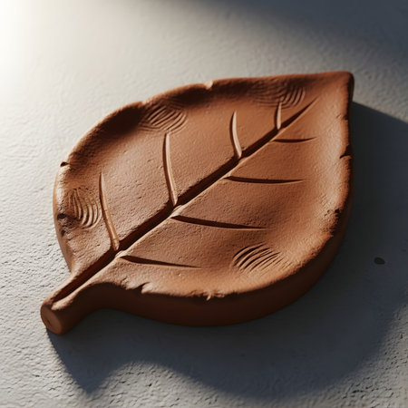 Handcrafted terracotta leaf shaped dish. Unique and decorative. Perfect for small items or as a decorative piece.の素材