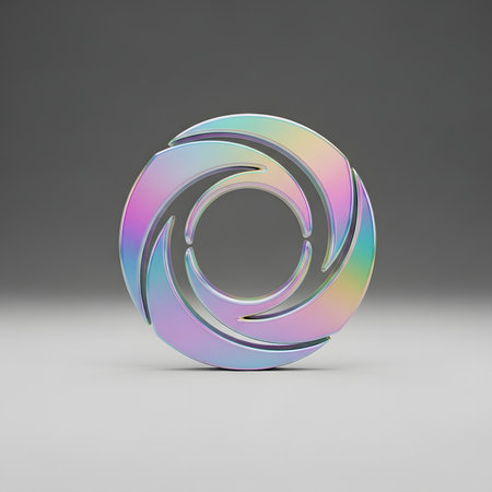 Abstract iridescent swirling circle design element. Perfect for backgrounds, logos, or decorative purposes.の素材