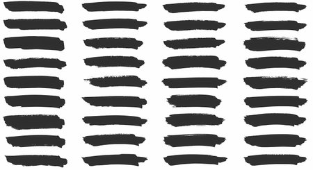 Set of 20+ dark gray paintbrush strokes on a white background. Ideal for graphic design, digital art, or website elements.の素材
