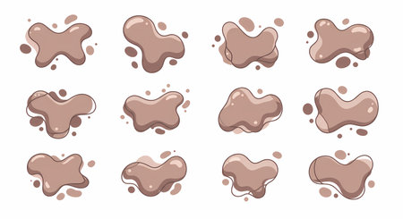 A collection of twelve unique, fluid, organic shapes in varying brown and beige tones, presented on a clean white background.の素材