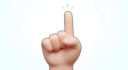 A cartoon hand with a single finger pointing upwards, accompanied by a small spark or starburst effect at the fingertip.の素材