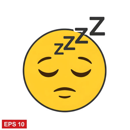 A yellow emoji face with closed eyes and a neutral mouth, indicating sleep, with Zzz symbols floating above its head.の素材