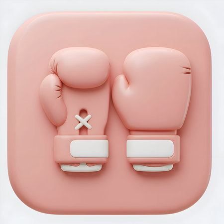 A 3D render of pink boxing gloves on a pink background. The gloves are detailed and realistic, with a soft, matte finish. The background is a solid color, creating a clean and modern look.の素材