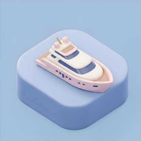 Isometric illustration of a luxury yacht on a blue background. Perfect for travel, leisure, or nautical themed projects.の素材
