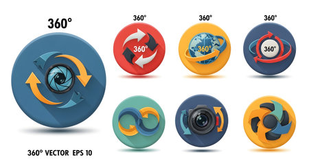Set of colorful icons depicting 360-degree rotation, suitable for websites, presentations, or graphic design projects.の素材