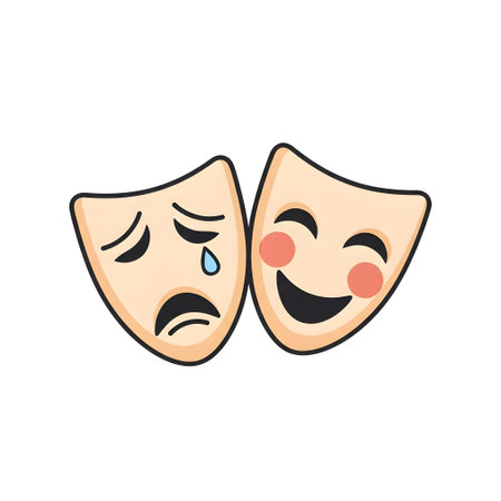 A cartoon illustration featuring the iconic comedy and tragedy masks, symbolizing the contrasting emotions and experiences in life and performance.の素材