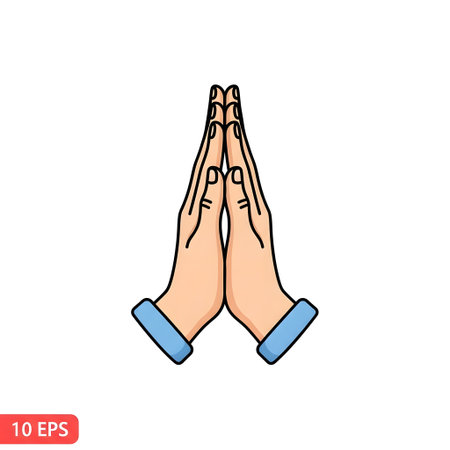 Illustration of two hands pressed together in a prayer or greeting gesture, symbolizing respect, gratitude, and spirituality.の素材