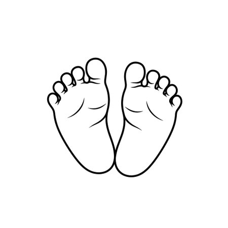 A detailed black and white illustration of two baby feet, perfect for various design projects.の素材
