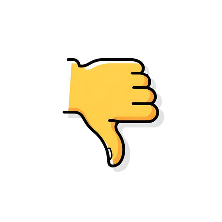 A yellow hand with a thumb pointing downwards, representing a dislike or negative feedback. Simple and easily recognizable.の素材