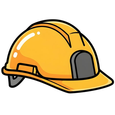 A bright yellow safety helmet shown in a clean cartoon style. This hard hat illustration represents construction, industrial work, and head protection equipment.の素材