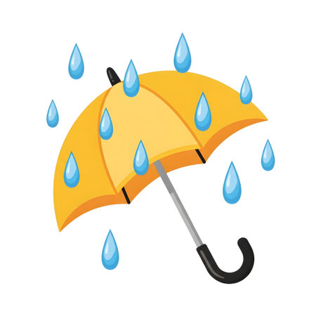 A vibrant illustration of a yellow umbrella shielding from raindrops, symbolizing protection from the weather. Perfect for weather forecasts, rainy day themes, and safety concepts.の素材