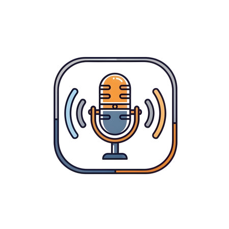 A colorful and modern icon design for a voice recording application, featuring a microphone and sound waves.の素材