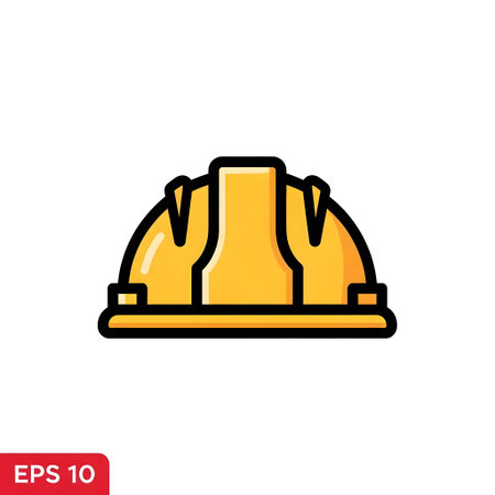 Detailed illustration of a yellow hard hat, commonly used in construction and industrial settings, emphasizing safety and protection.の素材