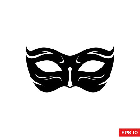 A striking black silhouette of a masquerade mask, perfect for representing mystery, elegance, and festive occasions like carnivals, costume parties, and theatrical performances.のイラスト素材