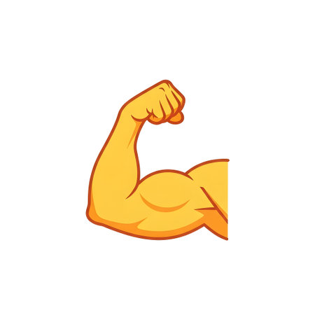 A yellow emoji icon of a flexed bicep muscle, symbolizing strength, power, and physical fitness.のイラスト素材