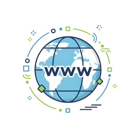 A vibrant illustration of a globe with 'WWW' overlaid, symbolizing global network connections and digital communication in a modern design.のイラスト素材