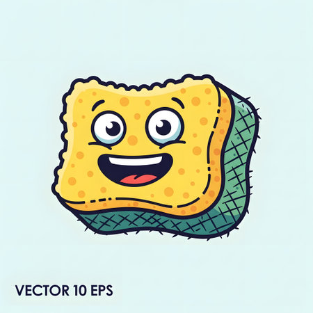 A cheerful yellow sponge with a big smile and wide eyes, depicted in a fun cartoon style.のイラスト素材