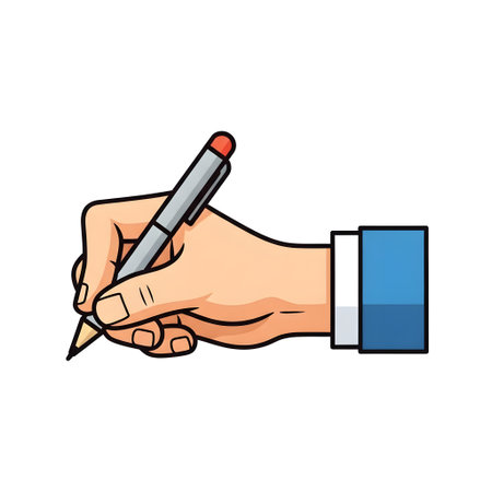 Vector illustration of a businessman's hand holding a pen. A person writing, signing a contract, or taking notes. Isolated on a white background.のイラスト素材