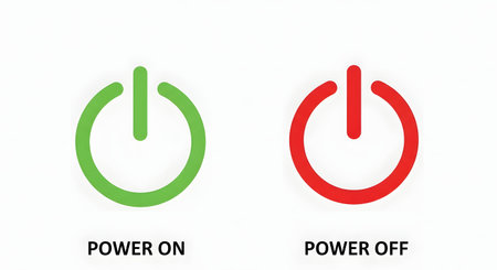 Simple illustration of power on and off icons in green and red respectively, representing the status of a device or system.のイラスト素材