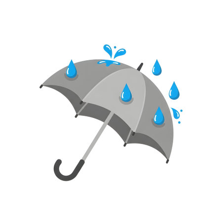 An illustration of a gray umbrella with water drops, representing rain and protection from the elements. The design is simple and clean.のイラスト素材