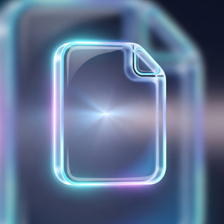 A sleek, glowing file icon with a futuristic aesthetic, set against a softly blurred background. The icon emits a vibrant, ethereal light, symbolizing digital information and advanced technology.の素材
