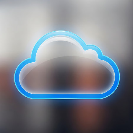 A vibrant blue neon outline of a cloud icon, symbolizing cloud computing or data storage, set against a softly blurred background, creating a modern and digital aesthetic.の素材
