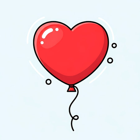 A vibrant red heart-shaped balloon with a string, perfect for conveying love, romance, and celebration. Ideal for Valentine's Day, anniversaries, or any occasion symbolizing affection and joy.のイラスト素材