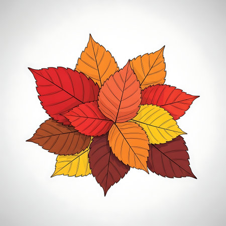 A beautiful arrangement of colorful autumn leaves, showcasing various shades of red, orange, yellow, and brown, creating a warm and inviting seasonal display.のイラスト素材