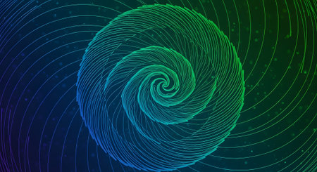 A mesmerizing abstract background featuring a spiral pattern formed by gradient lines, transitioning from blue to green, creating a sense of depth and motion.のイラスト素材