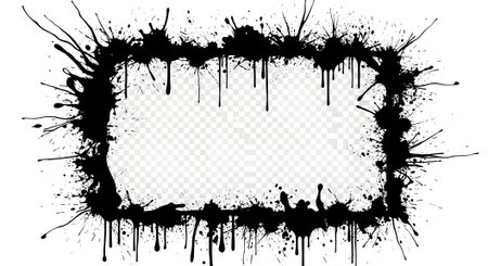A dynamic black ink splatter frame with a grunge border, perfect for adding an edgy and artistic touch to any design project or background.のイラスト素材