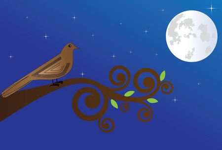 Small nightingale sings at night in a full moonのイラスト素材
