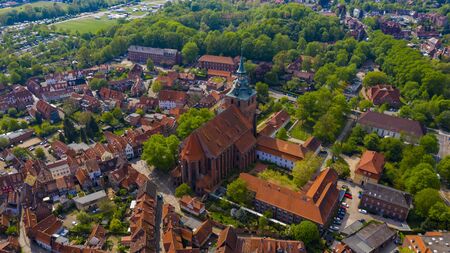 Lneburg Lunenburg, Lower Saxony, Germany, aerial view from above, drone shooting. Red roofs of half-timbered buildings. Medieval and Renaissance townの写真素材
