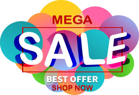 Mega Sale 3D for web app banner. Abstract creative background in bright colors. Fluid promotion gradient shapes composition.のイラスト素材