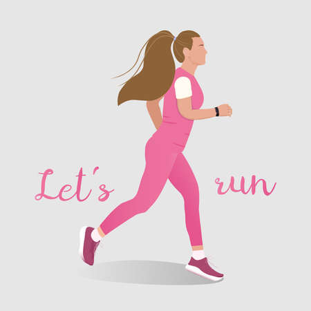 woman running outdoors. Flat colorful style character vector illustration. Global Running Dayのイラスト素材