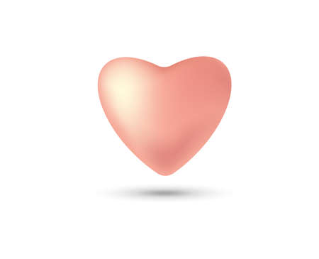 Rose gold heart shape with shadow. Realistic heart isolated on white background, design element. Vector illustration.のイラスト素材