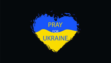 Pray for Ukraine background on black background. heart shape painted. Vector illustration for social media. Banner.のイラスト素材