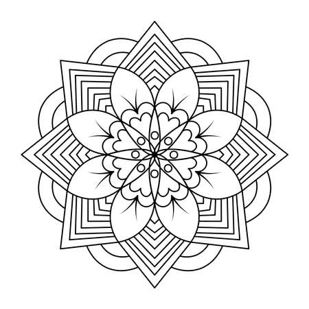 Hand drawn mandala art with floral doodle pattern. Vector illustration isolated on a white background, coloring page for kids, adults, meditation, print and more.のイラスト素材