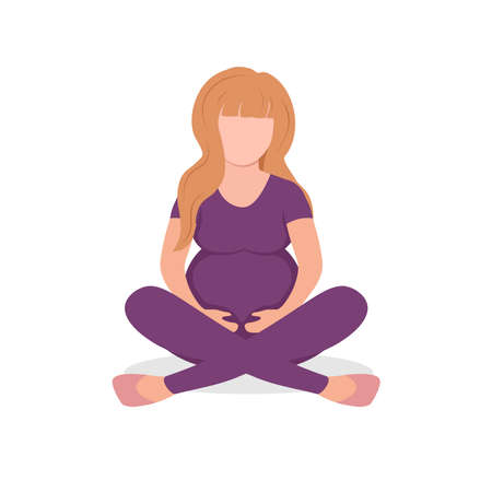 Sitting young pregnant woman isolated on white background. Vector illustration in modern flat cartoon style for banner, poster, social media, web.のイラスト素材
