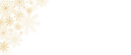 Luxury elegant poster template design with golden shining snowflakes on white background. Vector illustration for Christmas and New Year banner, poster, sale, flier, web, social media, party, cover.のイラスト素材