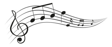 Hand drawn black music staff and various notes wave design isolated on white background. vector illustrationのイラスト素材