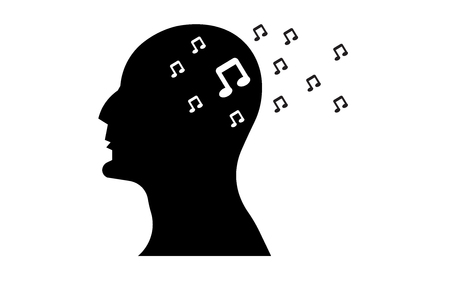 Music notes in side head silhouette on white background.のイラスト素材